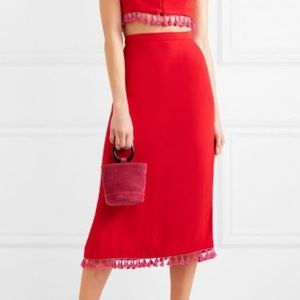 STAUD Red Skirt Pink Tassels Size XS